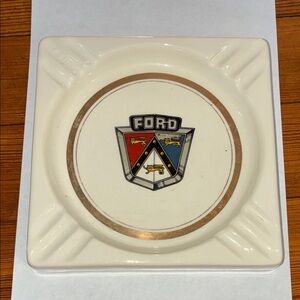 Vintage Ceramic Ford Ashtray with Ford Crest Emblem white used for vehicle 1950.